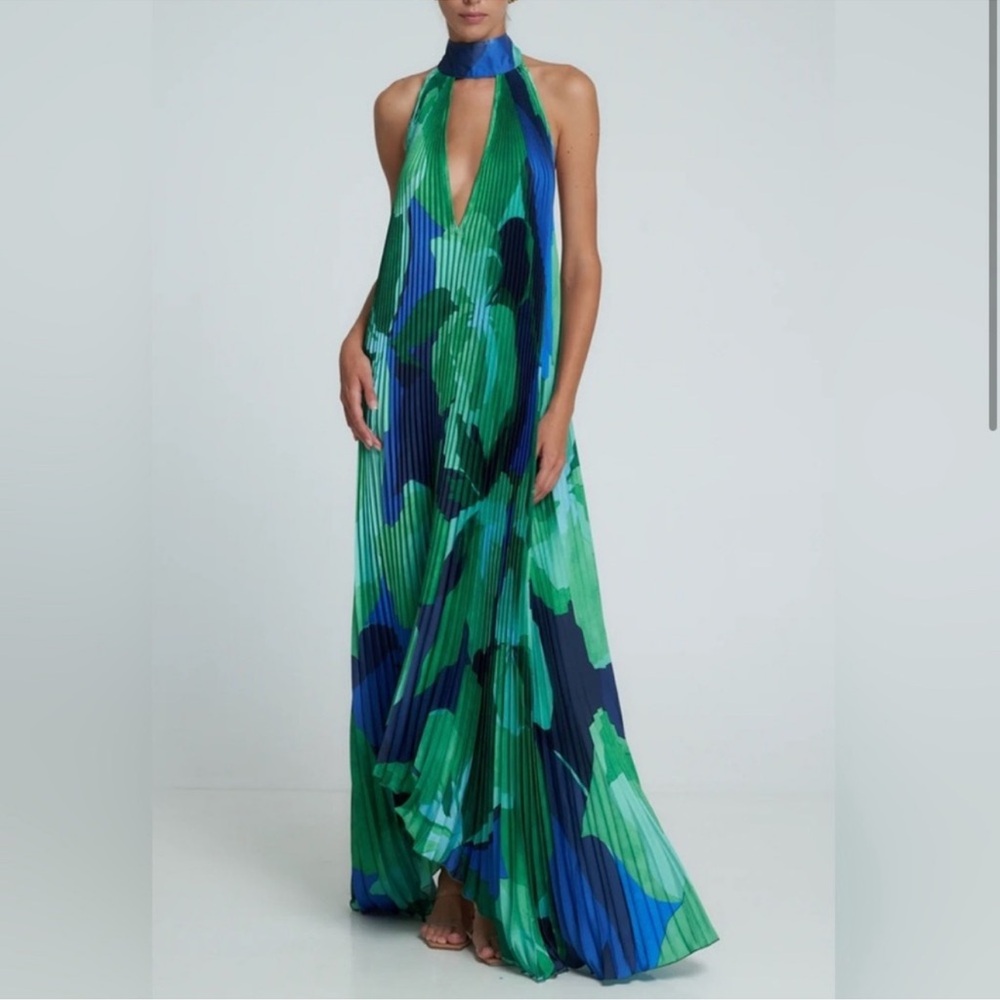 L'IDEE Opera Gown in Capri Print Green